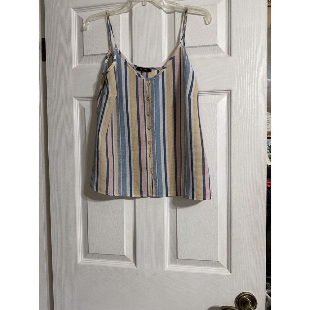 Papaya USA Women’s Striped Button Front Cami Tank Top Multicolor Sleeveles